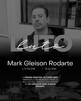 A Câmara Municipal de Campo Belo manifesta, com profundo pesar, o seu luto pelo trágico falecimento do ex-vereador Mark Gleison Rodarte