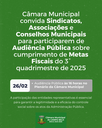 Câmara Municipal convida entidades representativas para Audiência Pública sobre Metas Fiscais