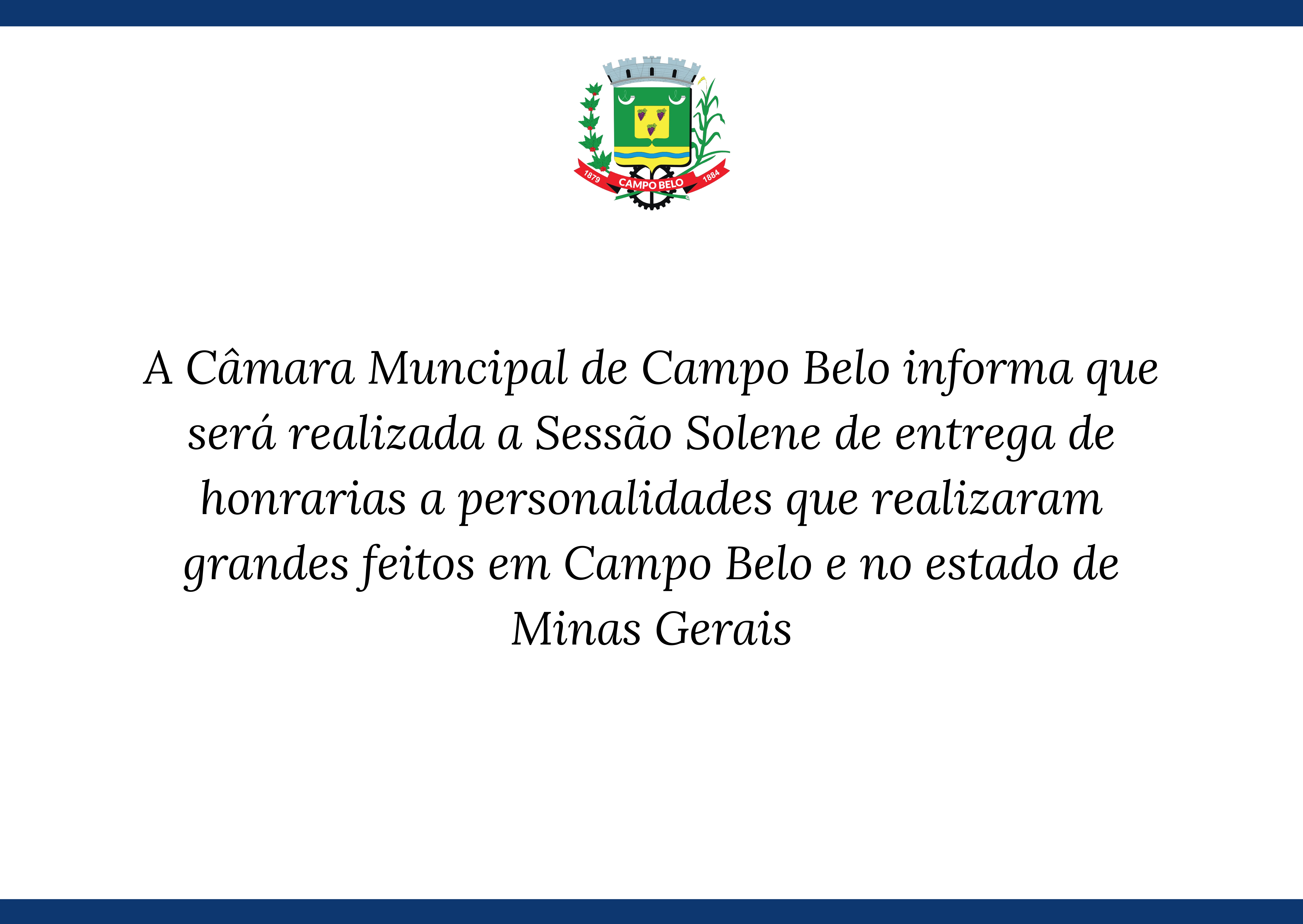 Câmara Municipal de Campo Belo anuncia Sessão Solene de Entrega de Honrarias