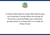 Câmara Municipal de Campo Belo anuncia Sessão Solene de Entrega de Honrarias
