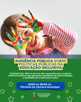 Câmara Municipal de Campo Belo realizará Audiência Pública sobre Políticas Públicas da Educação Inclusiva