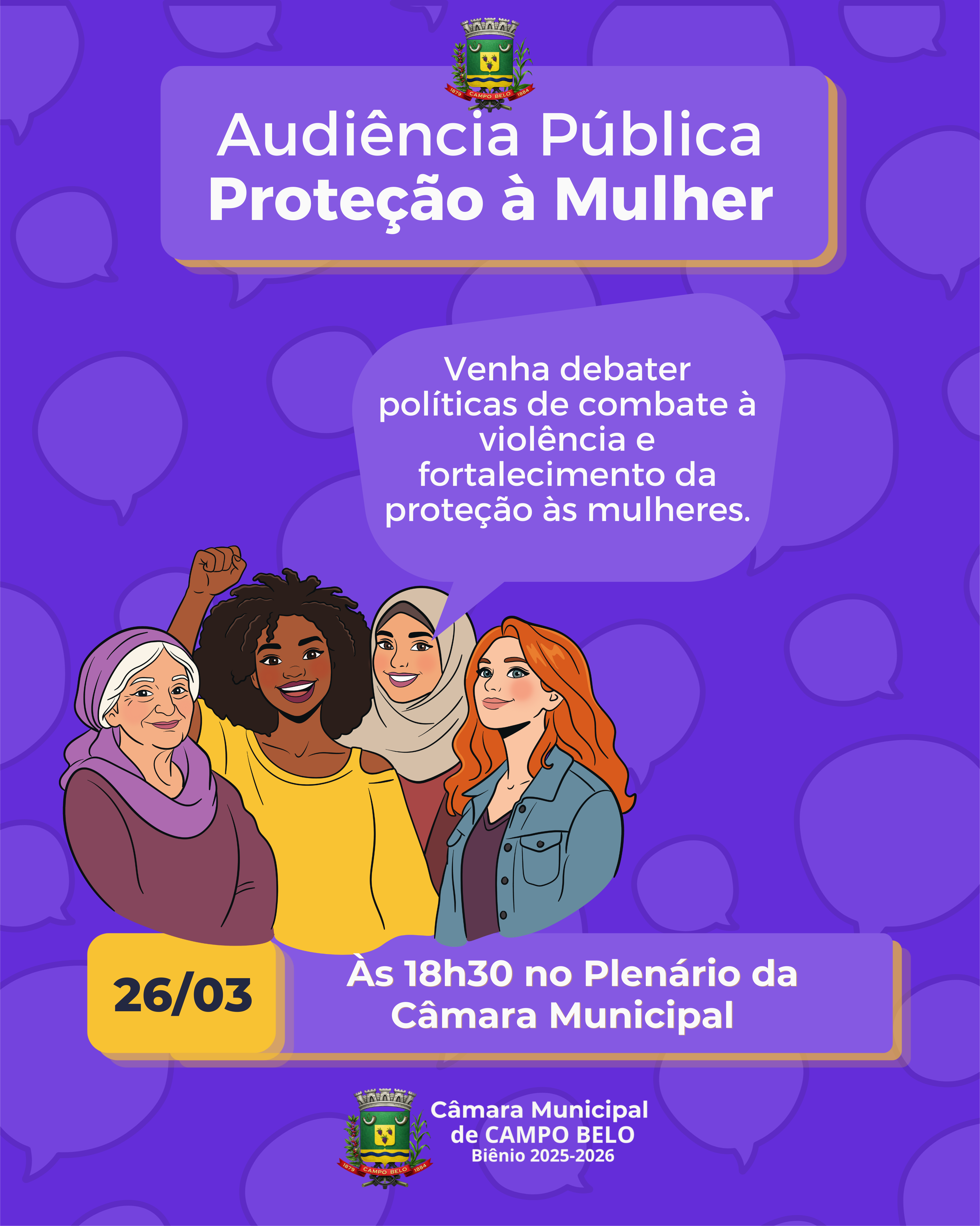 Câmara Municipal promoverá Audiência Pública para debater políticas de proteção à mulher em Campo Belo