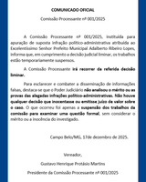 COMUNICADO - SUSPENSÃO DOS TRABALHOS DA COMISSÃO PROCESSANTE
